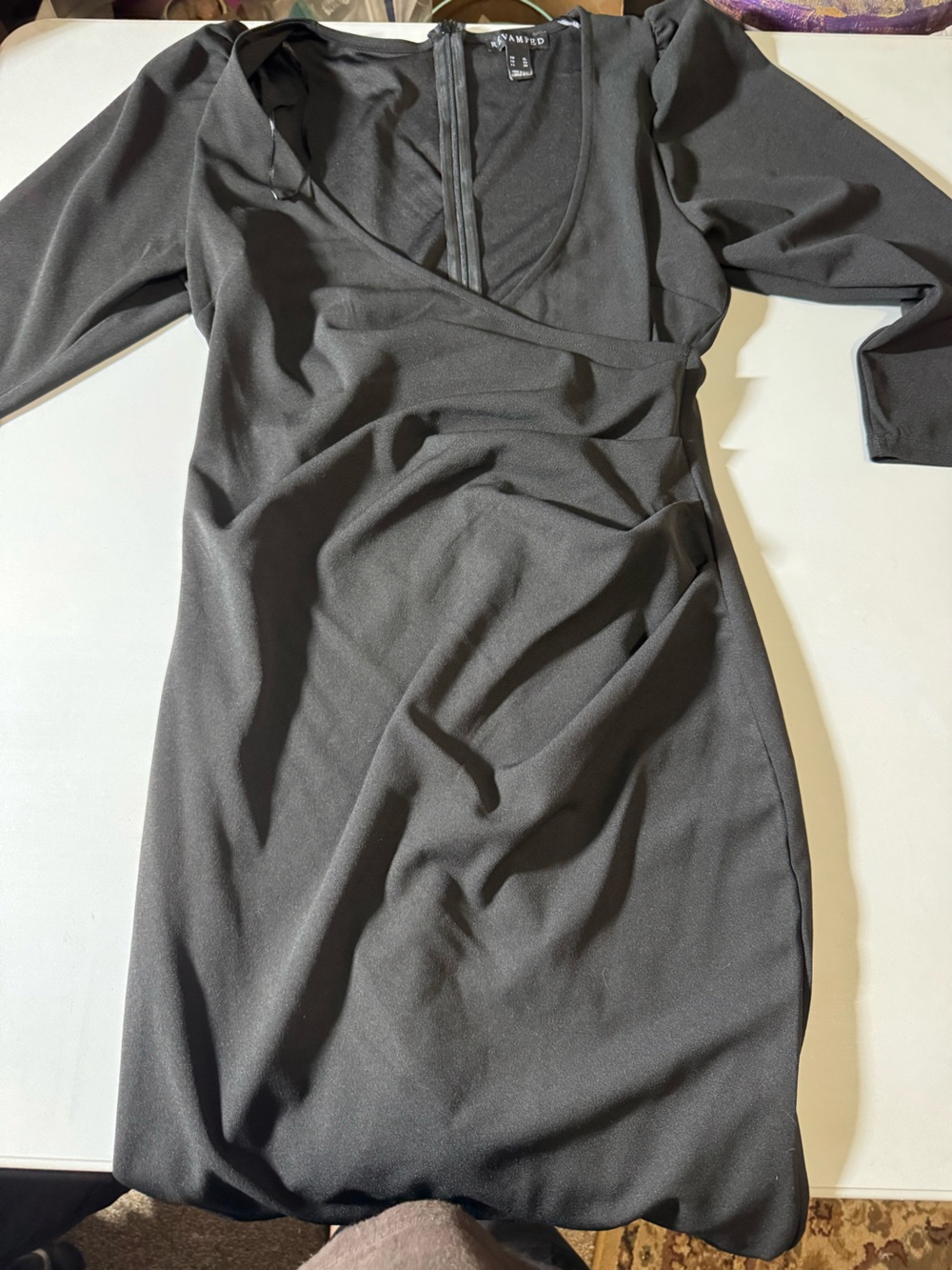 Revamped Black Long-Sleeve Wrap Dress